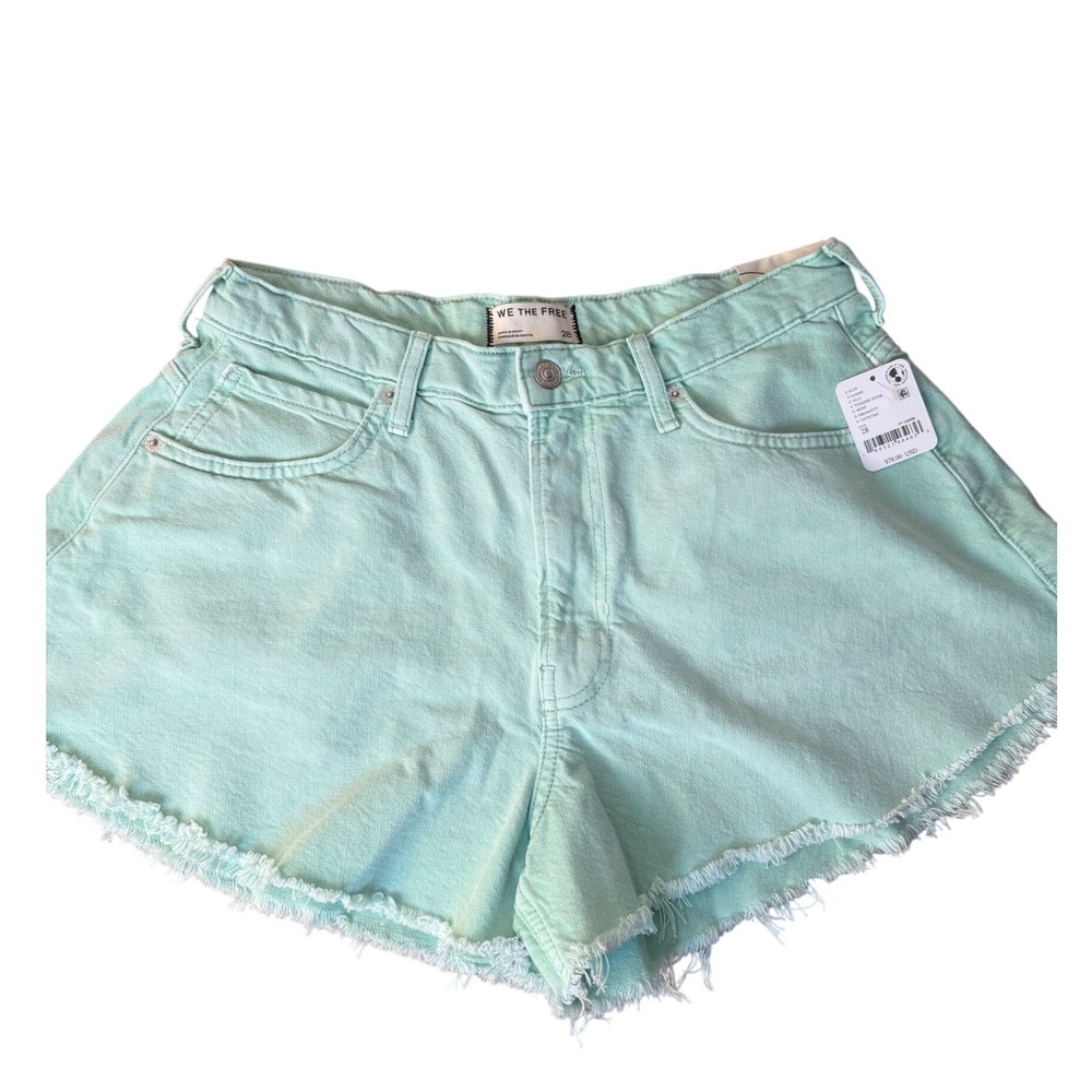 We The Free Sparks Fly Mint Green Denim Shorts High Rise Frayed Hem 28 OB2465777